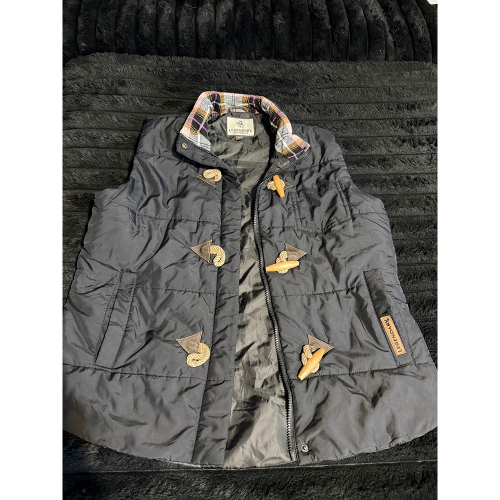 Legendary Whitetails Womens Black Puffer Vest Plaid Collar Toggle Zip LG